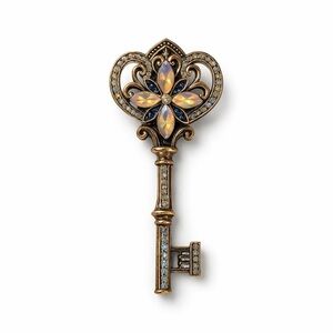 ⚜️ Magical Kéy Vintage Gold Brooch With  Zirconia 🔑 💎